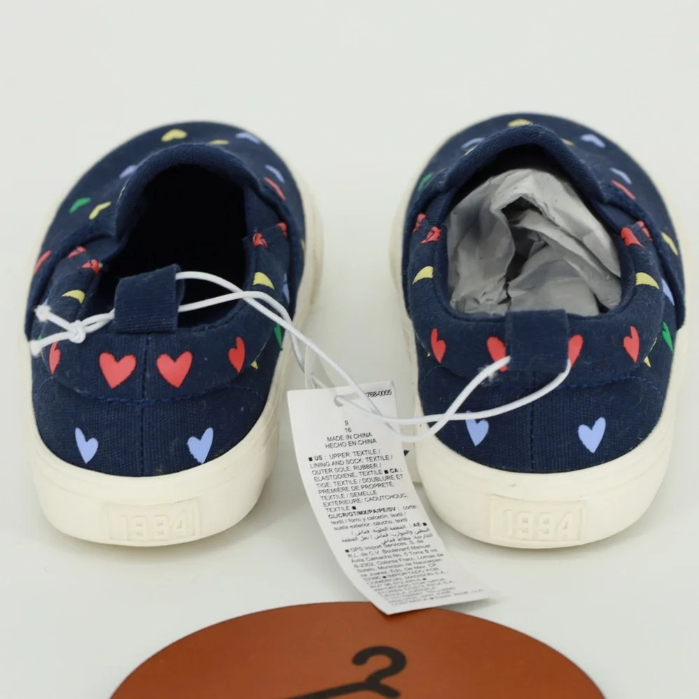 OLD NAVY Blue Canvas Slip-Ons Shoes Sneakers Hearts‎ Size 8 Toddler NWT